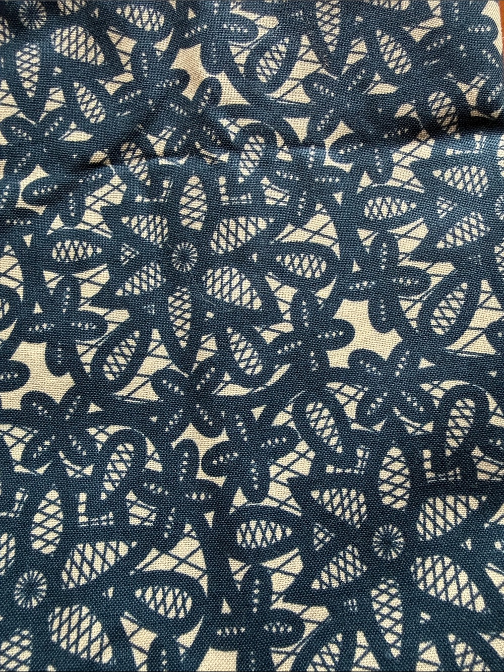Blue Floral Lace-Effect Cotton Fabric